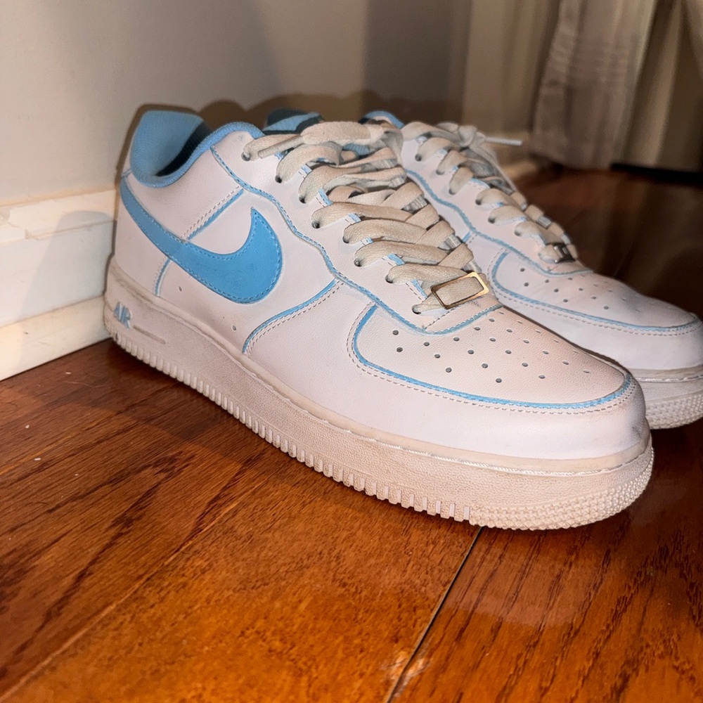 Nike Air Force 1 White and Light Blue Sneakers